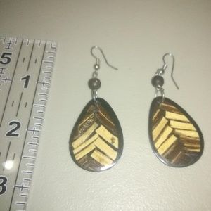 African Wooden Earrings Teardrop Dangle
